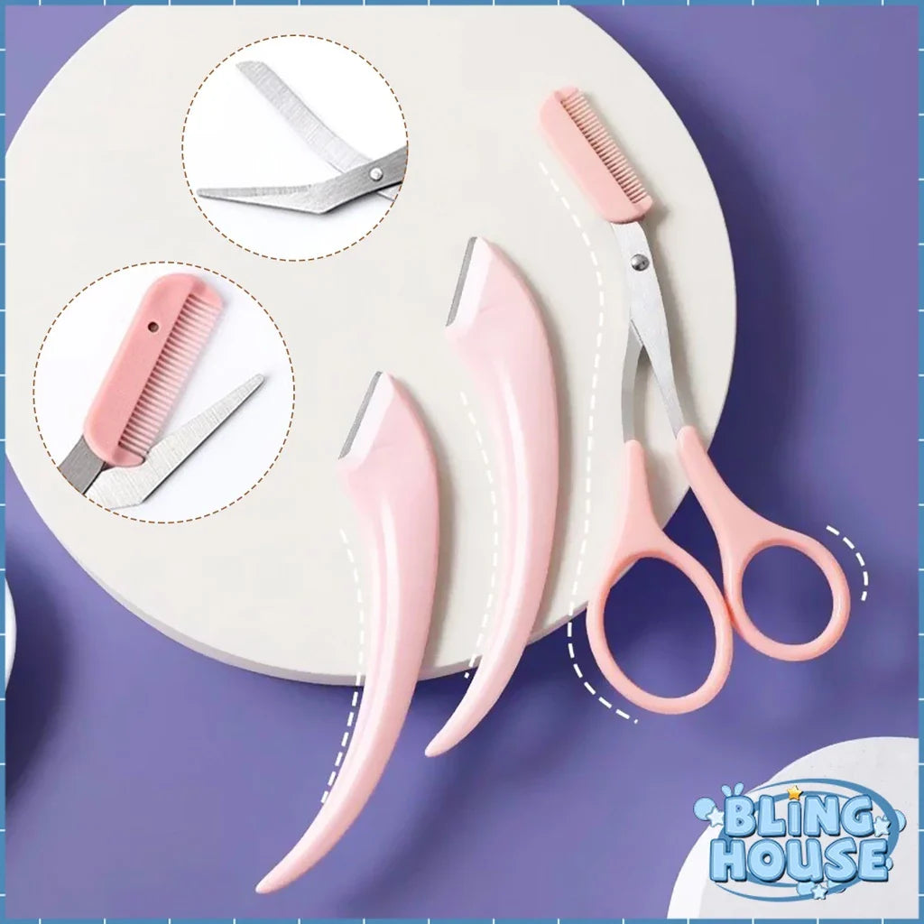 2 In 1 Eyebrow Razor Set Eyebrow Shaver For Women Men Eyebrow Scissors With Comb Brow Trimmer Scraper