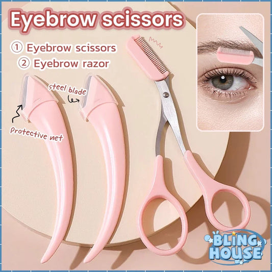 2 In 1 Eyebrow Razor Set Eyebrow Shaver For Women Men Eyebrow Scissors With Comb Brow Trimmer Scraper